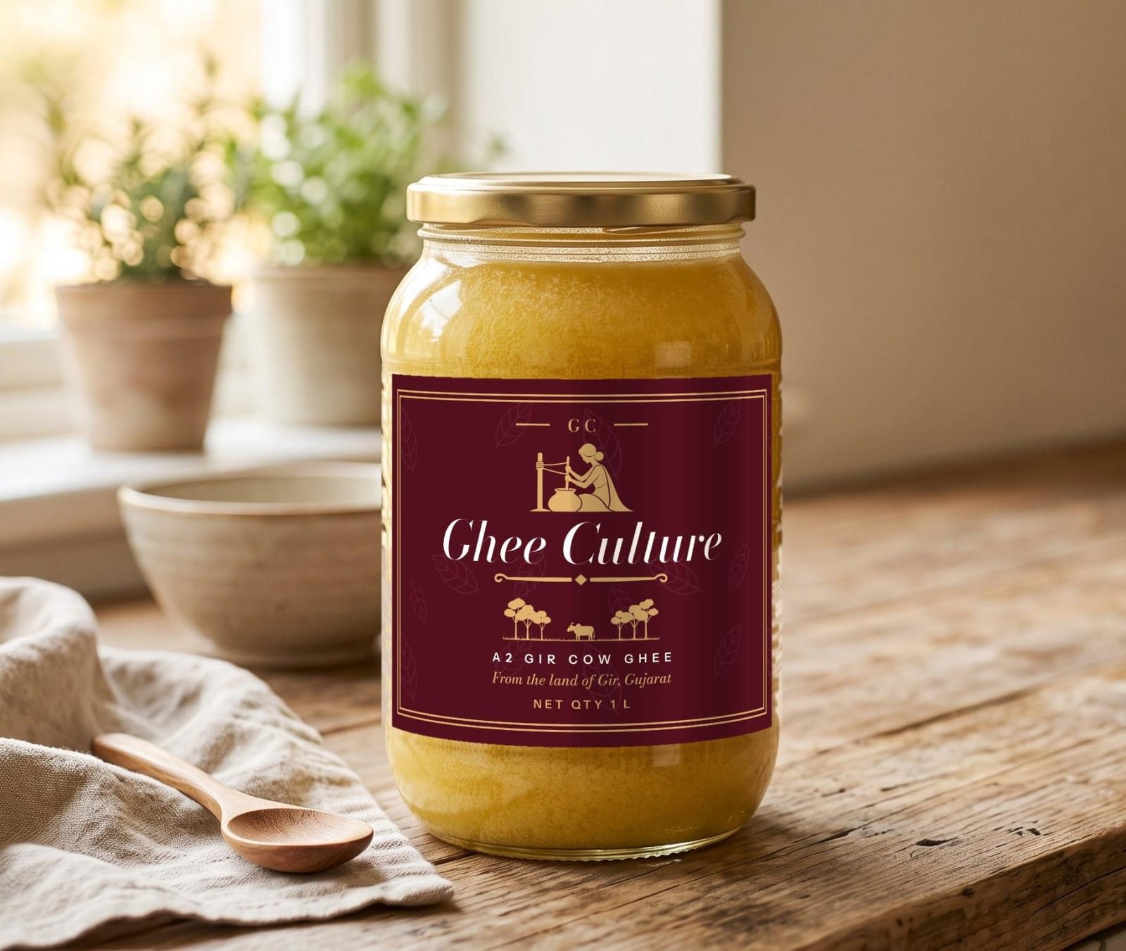 1 L jar of Ghee Culture A2 Gir cow ghee